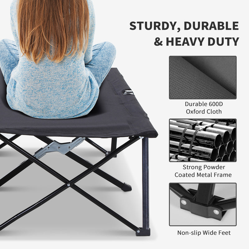 Outsunny Double Camping Folding Cot Outdoor Portable Sunbed, Grey