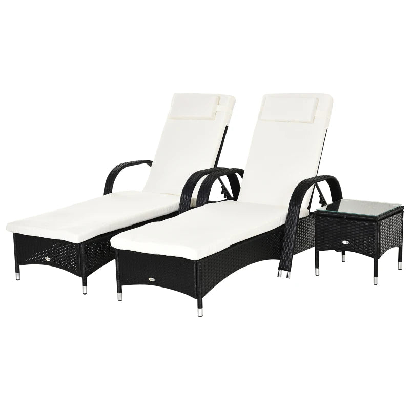 Outsunny Rattan Lounge Set with Side Table - Black