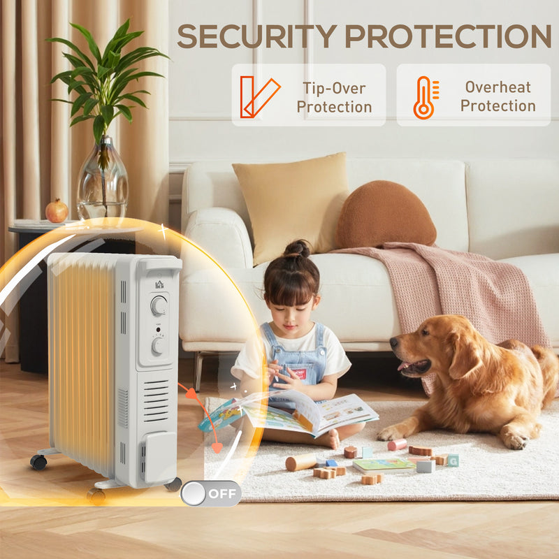 11 Fin Portable Oil Filled Radiator, Electric Heater With Safety Cut O