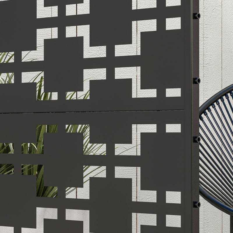 Outsunny 6.5FT Metal Outdoor Privacy Screen Panel w/ Stand, Grid Style