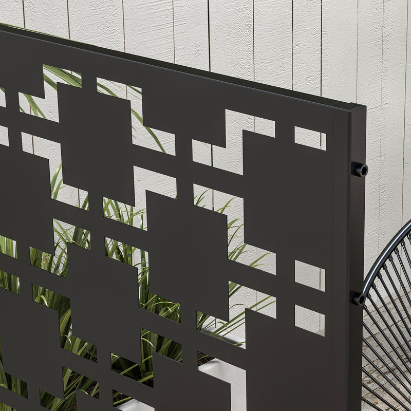 Outsunny 6.5FT Metal Outdoor Privacy Screen Panel w/ Stand, Grid Style