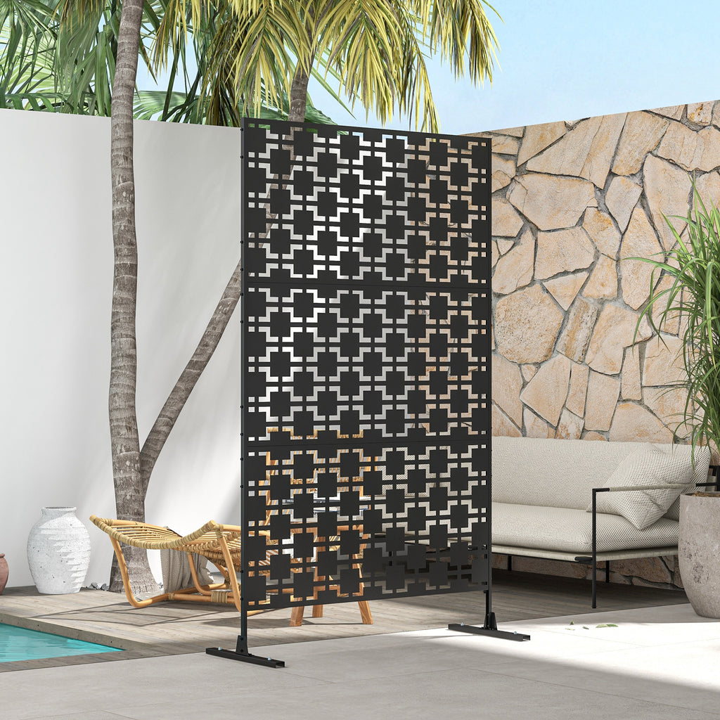 Equrectangular Grid Outside Outsunny 6.5FT Metal Outdoor Privacy Screen Panel w/ Stand, Grid Style
