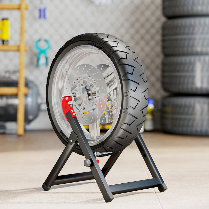 HOMCOM Steel Motorcycle Wheel Balancer Truing Stand with Spoke Wrench, Black