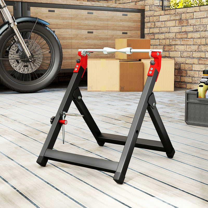 HOMCOM Steel Motorcycle Wheel Balancer Truing Stand with Spoke Wrench, Black