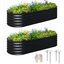 Outsunny Set of 2 Raised Beds for Garden with Metal Plant Stakes, Dark Grey