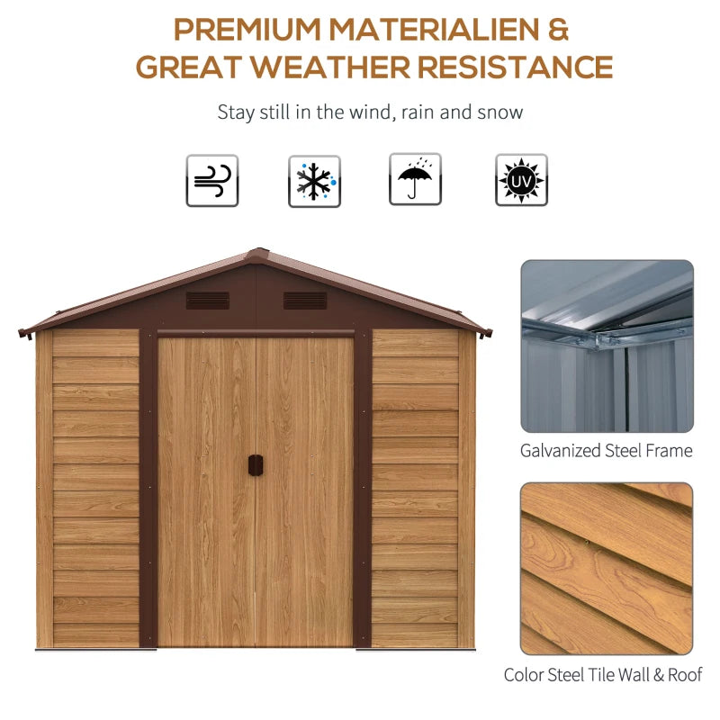 Outsunny Outdooor Storage Shed Wooden Effect Galvanised Steel 7.7ft x 6.4ft