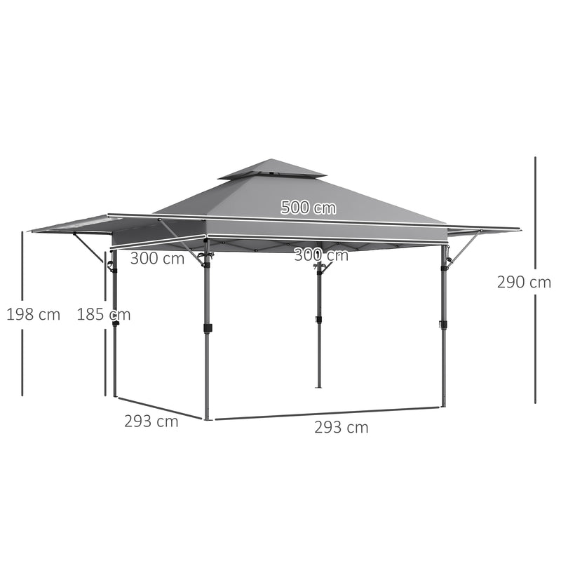 Outsunny 5 x 3(m) Pop Up Gazebo, Instant Shelter with Extend Dual Awning, Grey