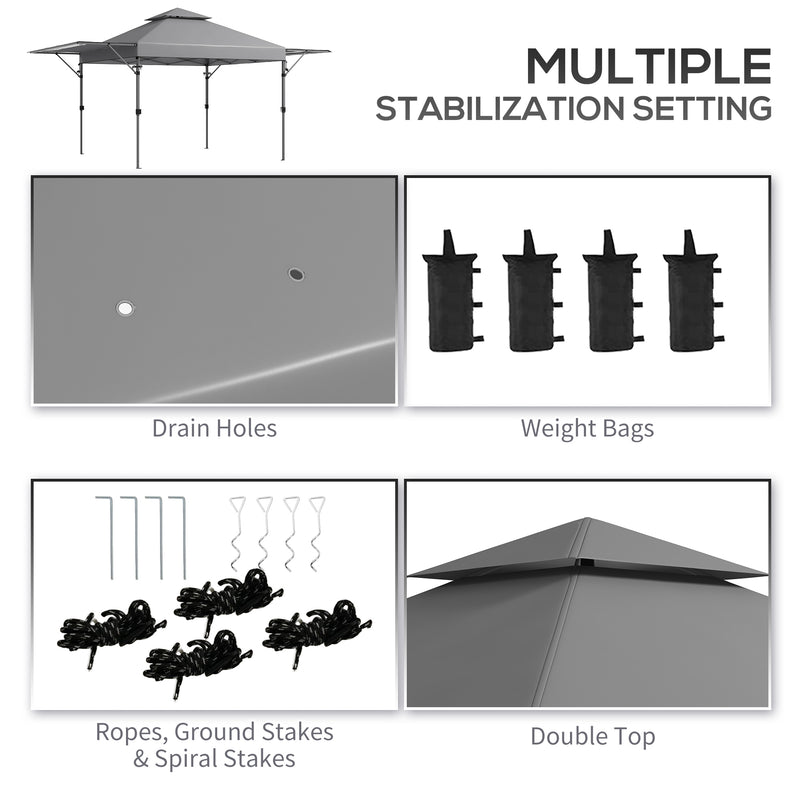 Outsunny 5 x 3(m) Pop Up Gazebo, Instant Shelter with Extend Dual Awning, Grey