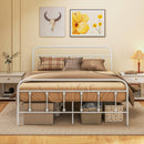 HOMCOM 4ft Metal Double Platform Bed Frame W/ Underbed Storage Headboard White/Black