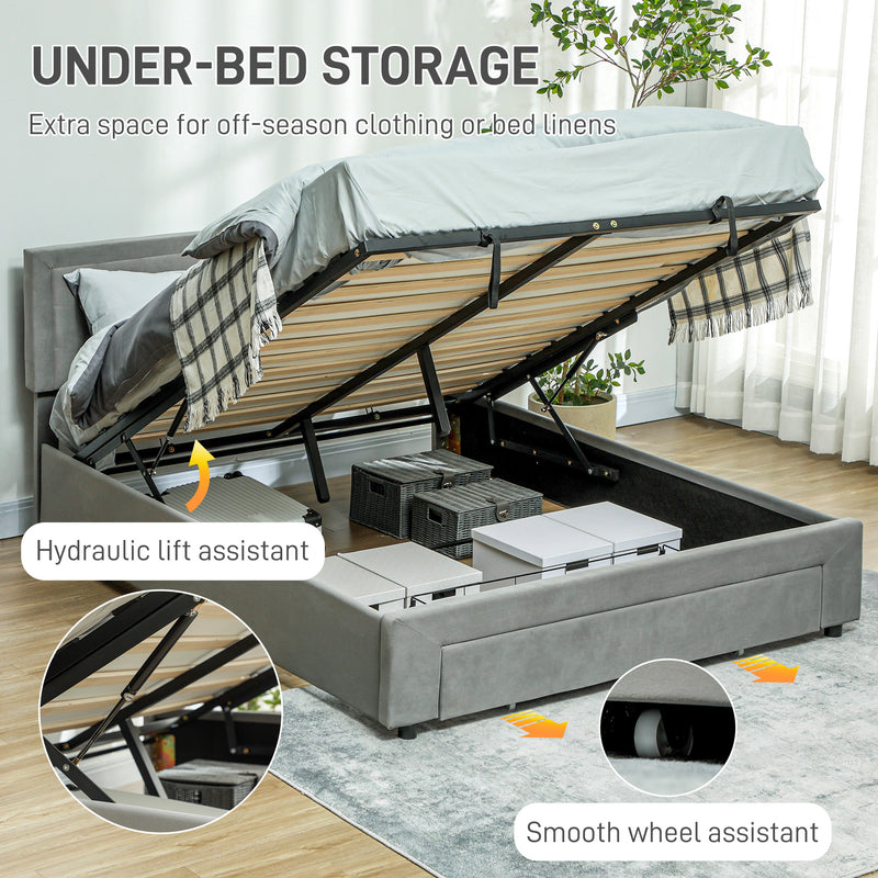 HOMCOM King Size Bed Frame With Storage And Adjustable Velvet Headboard