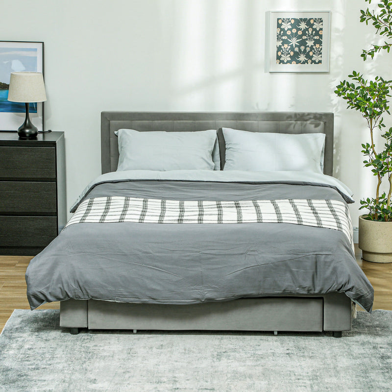 HOMCOM King Size Bed Frame With Storage And Adjustable Velvet Headboard