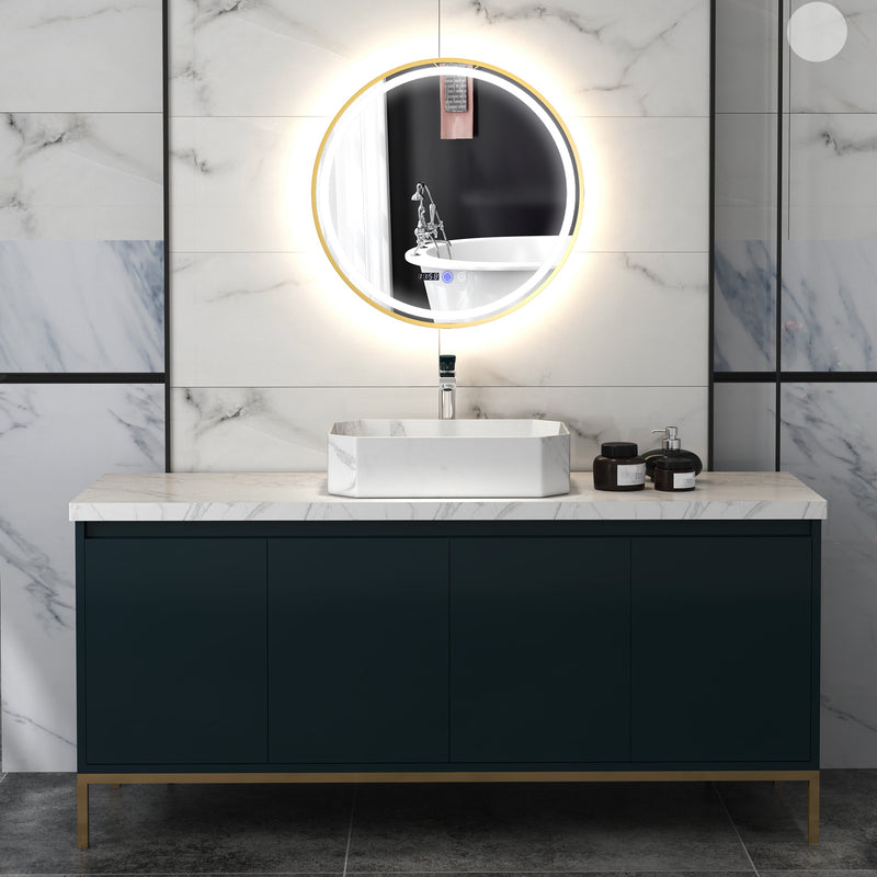 HOMCOM Illuminated Bathroom LED Mirror Round Wall Mounted Mirror Gold