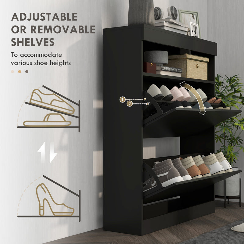 HOMCOM Wall Mounted Or Freestanding Shoe Cabinet With 2 Flip Drawers, White/Black
