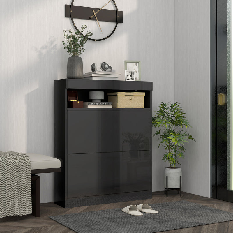 HOMCOM Wall Mounted or Freestanding Shoe Cabinet with 2 Flip Drawers, White