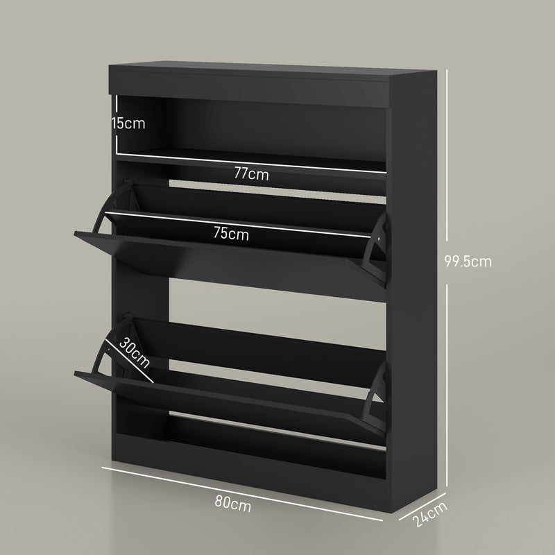 HOMCOM Wall Mounted Or Freestanding Shoe Cabinet With 2 Flip Drawers, White/Black