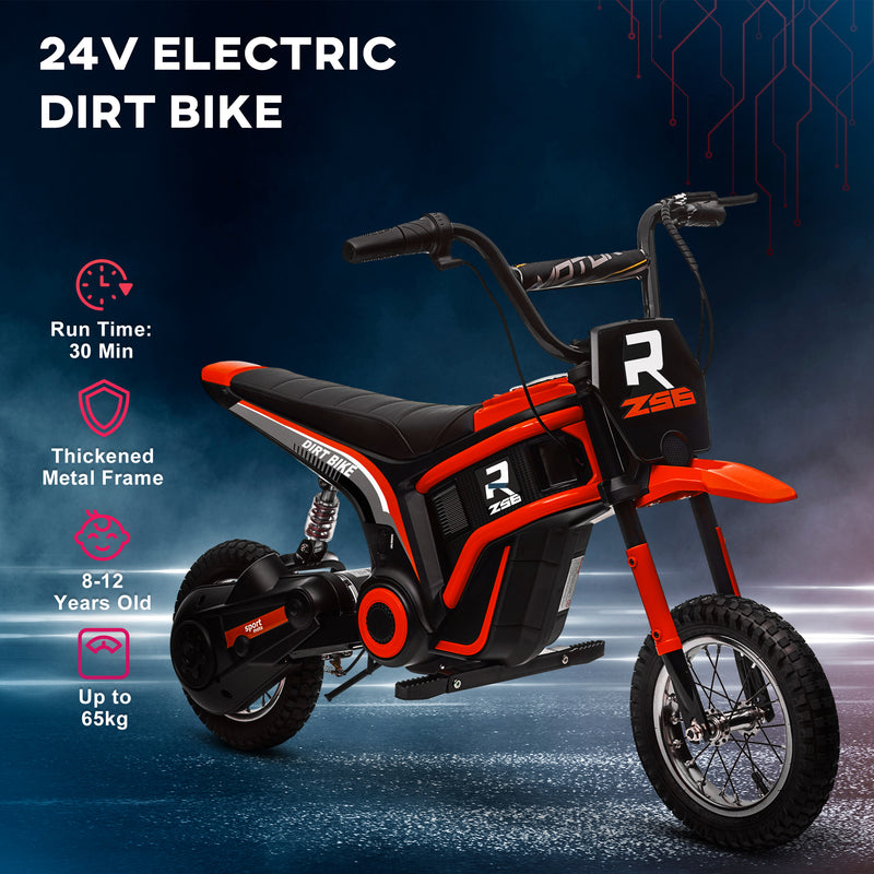 HOMCOM 24V Kids Red Electric Motorbike With Twist Grip Throttle, Music, Horn