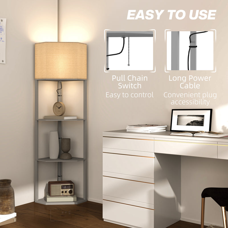 HOMCOM Corner Modern Floor Lamp With Shelves For Living Room, Bedroom