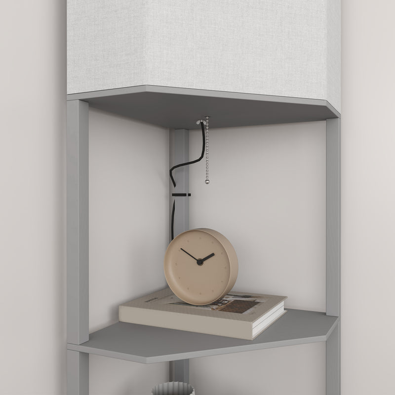 HOMCOM Corner Modern Floor Lamp With Shelves For Living Room, Bedroom