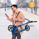 Folding Kick Scooter with Large Wheels for Age 8+ Kids Teens Adults-Blue