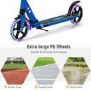 Folding Kick Scooter with Large Wheels for Age 8+ Kids Teens Adults-Blue