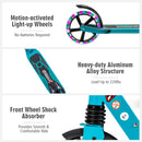 Folding Kick Scooter with Large Wheels for Age 8+ Kids Teens Adults-Turquoise
