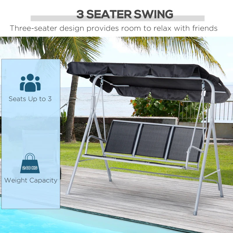 Outsunny-3 Seater Steel  Swing Bench - Black