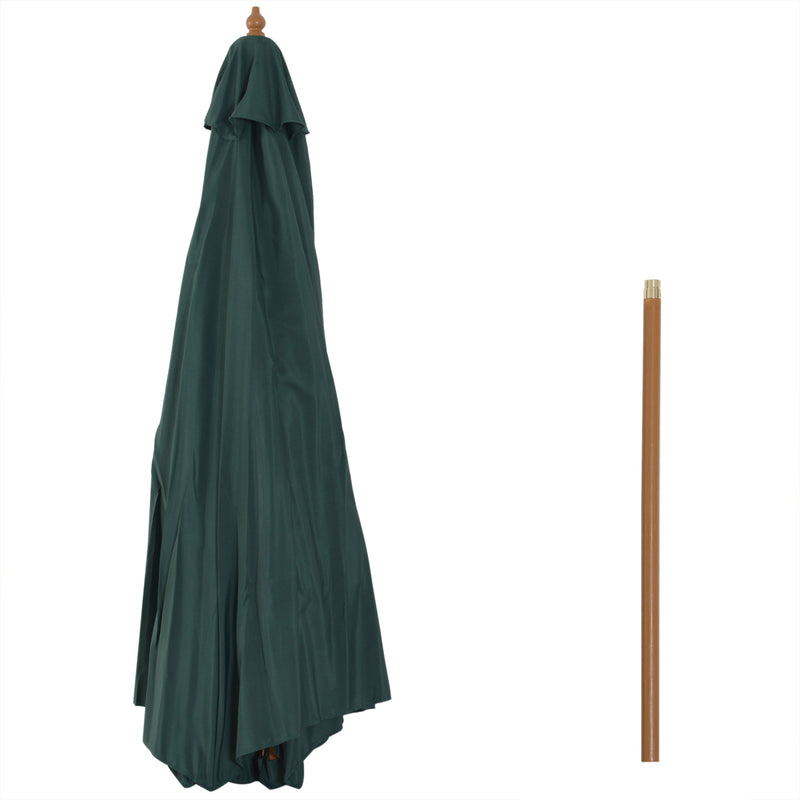 Outsunny Wooden Garden Parasol with Rope Pulley Mechanism and 8 Ribs Dark Green