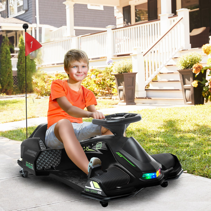 HOMCOM 12V Electric Go Kart for Kids with Music, LED Lights