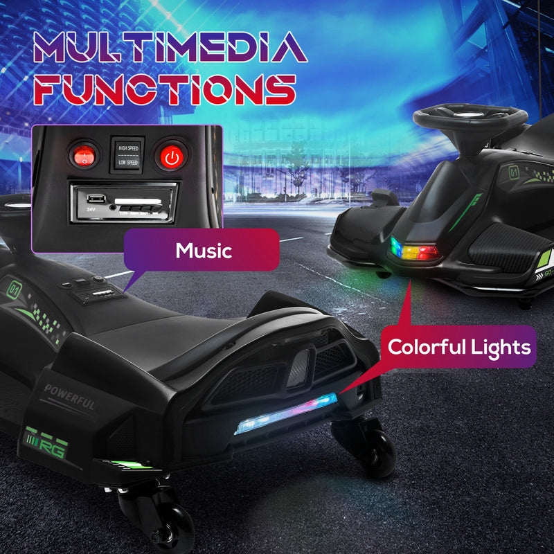 HOMCOM 12V Electric Go Kart for Kids with Music, LED Lights