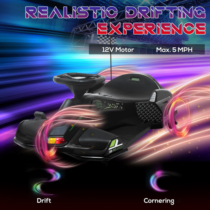 HOMCOM 12V Electric Go Kart for Kids with Music, LED Lights