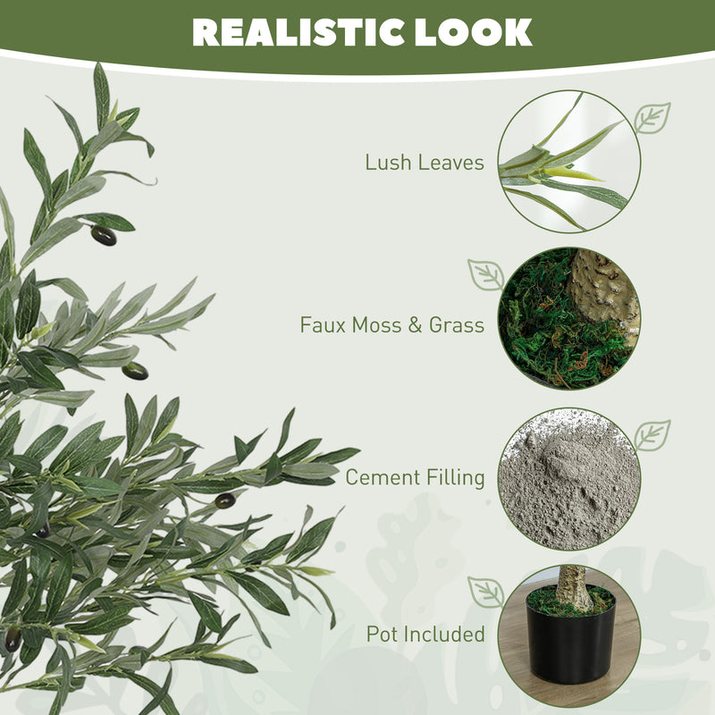 HOMCOM Indoor Artificial Plant, Faux Potted Silk Olive Tree