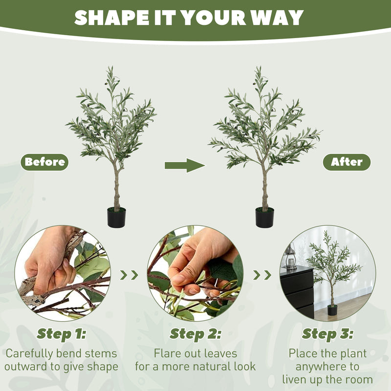 HOMCOM Indoor Artificial Plant, Faux Potted Silk Olive Tree
