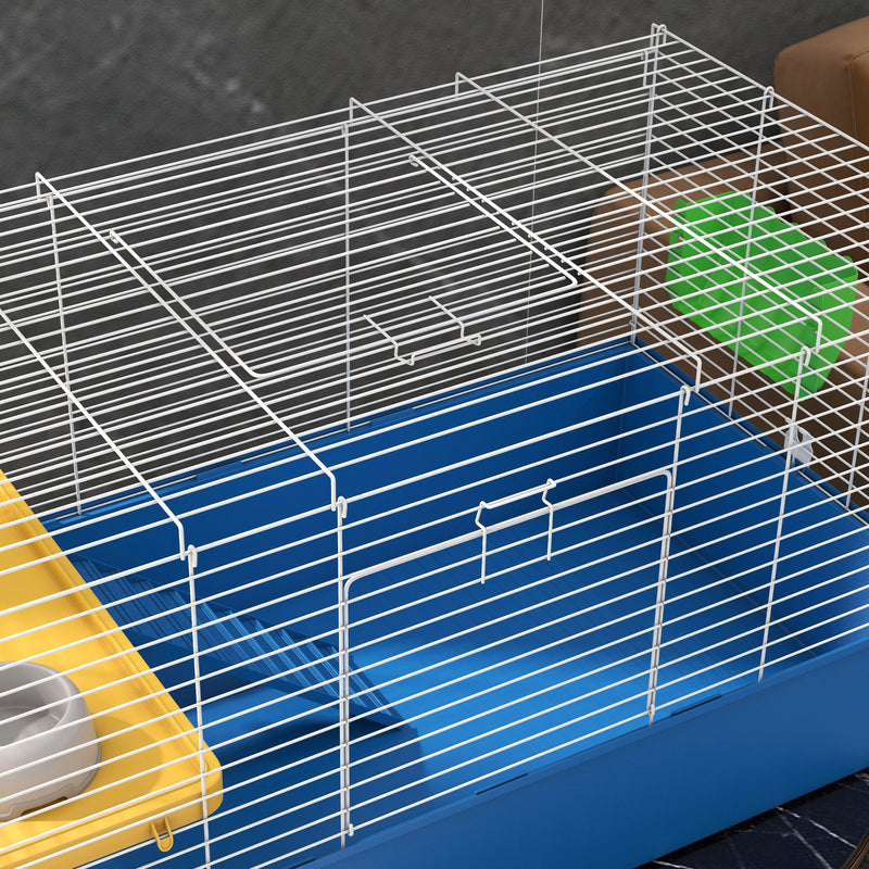 PawHut Small Animal Cage, Rabbit Guinea Pig Hutch, Pet Playhouse, Blue