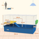 PawHut Small Animal Cage, Rabbit Guinea Pig Hutch, Pet Playhouse, Blue
