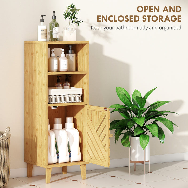 HOMCOM Narrow Bathroom Storage Cabinet with Open Compartments, Natural