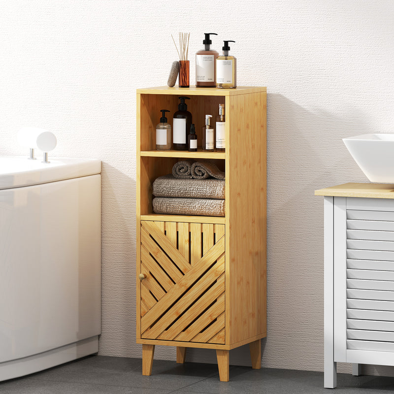 HOMCOM Narrow Bathroom Storage Cabinet with Open Compartments, Natural