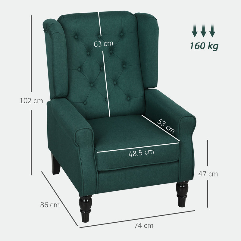 HOMCOM Accent Chair Wingback Armchair Retro Tufted Club Wood Fabric