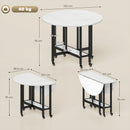 HOMCOM Folding Dining Table, Drop Leaf Table With Open Shelf, White Marble