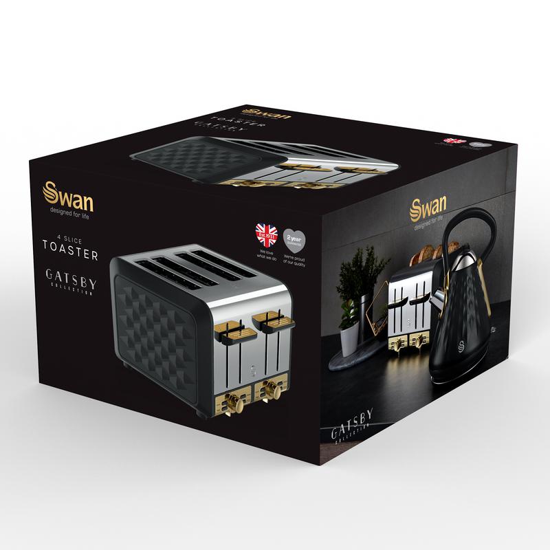 Swan Gatsby 4 Slice Metal Toaster  - Black