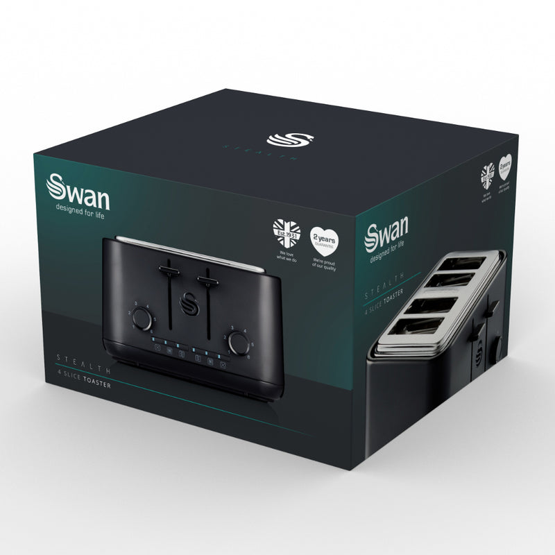 Swan Stealth 4 Slice Toaster  - Black