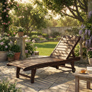 Outsunny Wooden Sun Lounger Outdoor Patio Sun Bed W/ Pull-out Table