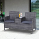 Outsunny Rattan Garden Bench w/ Centre Table 2-Seater -  Grey