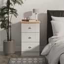 Tutbury Ready Assembled 3 Drawer Bedside Cabinet in Grey Ash & Bardolino Oak