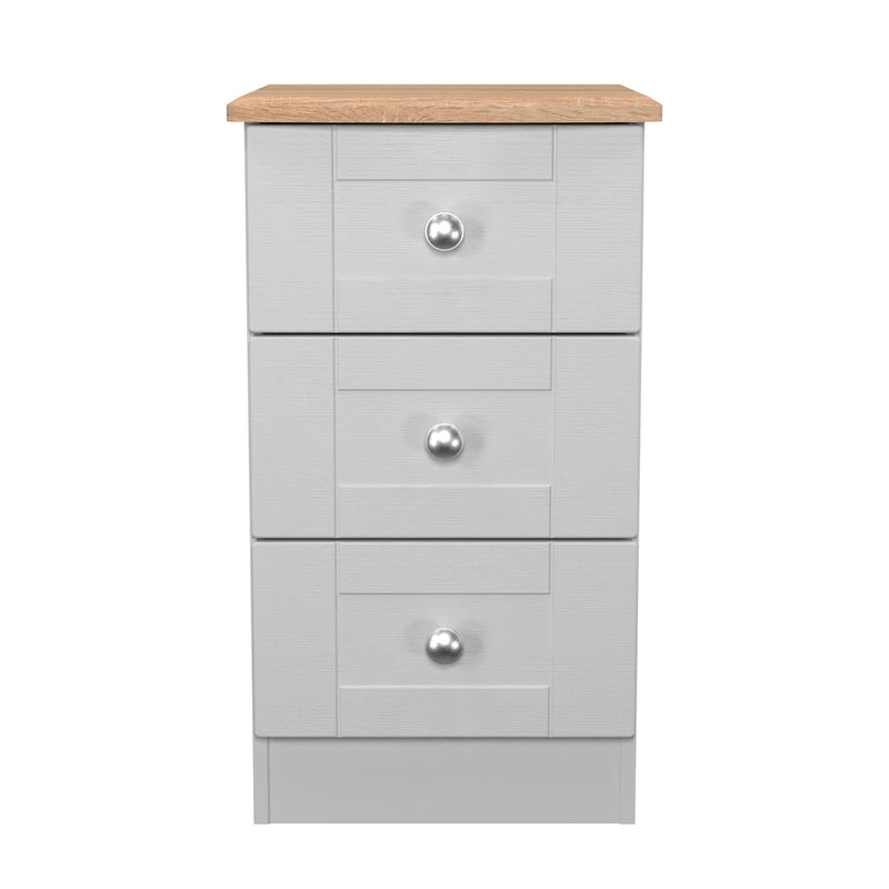 Tutbury Ready Assembled 3 Drawer Bedside Cabinet in Grey Ash & Bardolino Oak