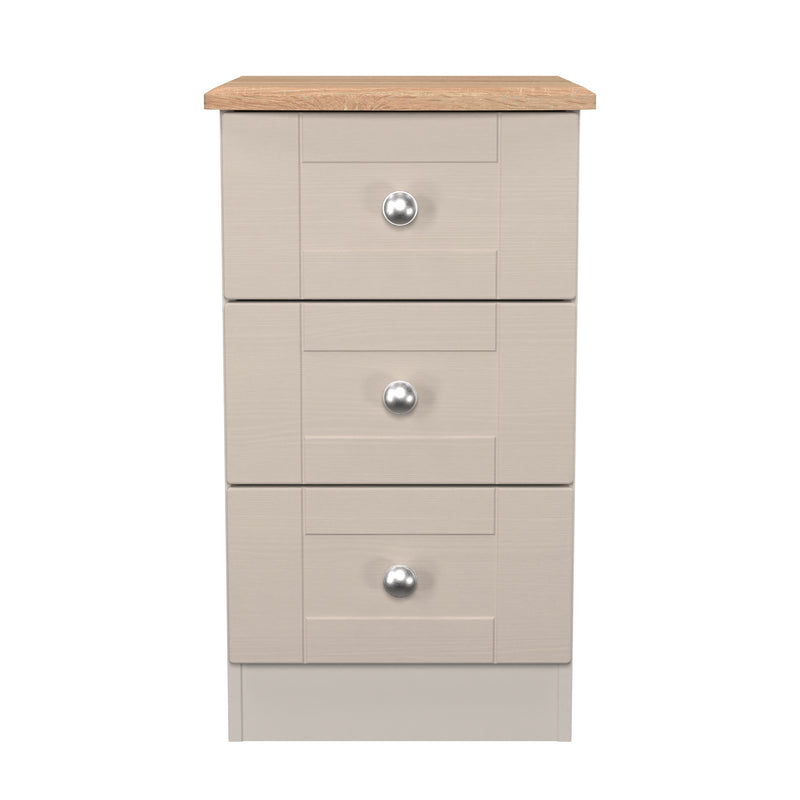 Tutbury Ready Assembled 3 Drawer Bedside Cabinet in Kashmir Ash & Bardolino Oak