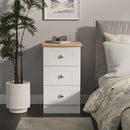Tutbury Ready Assembled 3 Drawer Bedside Cabinet in White Ash & Bardolino Oak