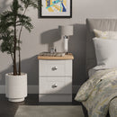Tutbury Ready Assembled 2 Drawer Bedside Cabinet in Grey Ash & Bardolino Oak