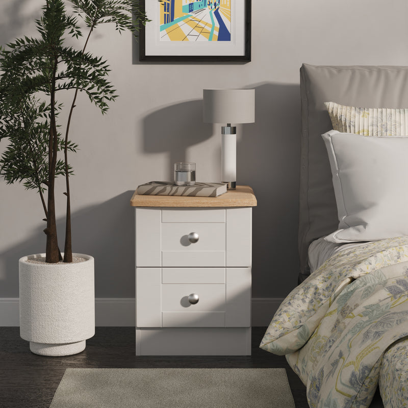 Tutbury Ready Assembled 2 Drawer Bedside Cabinet in Grey Ash & Bardolino Oak