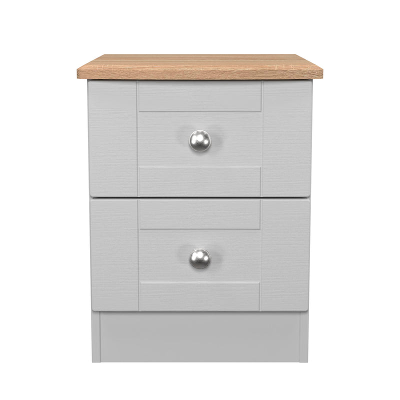 Tutbury Ready Assembled 2 Drawer Bedside Cabinet in Grey Ash & Bardolino Oak