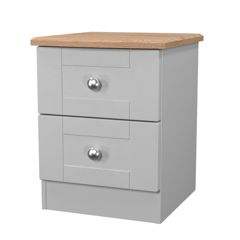 Tutbury Ready Assembled 2 Drawer Bedside Cabinet in Grey Ash & Bardolino Oak